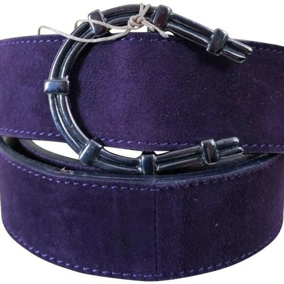 Donald Pliner Belt Dark Purple Suede Silver Metal Horseshoe Buckle New NWT $215